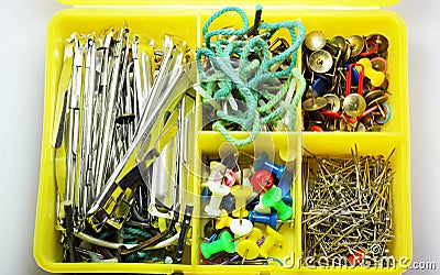 Office stationery accessories in a box.