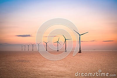 Offshore wind farm at dusk