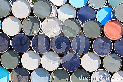 Oil barrels or chemical drums stacked up