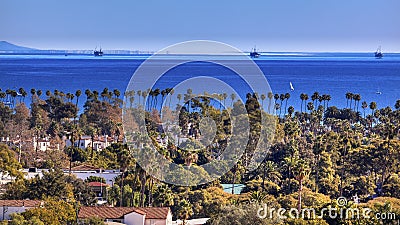 Oil Platforms Houses Buildings Pacific Ocean Santa Barbara California