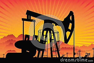 Oil pump field sunset