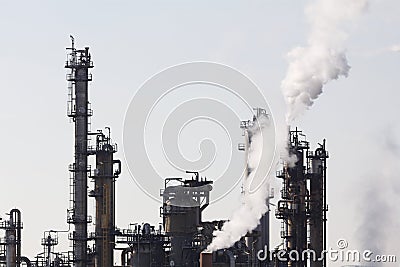 Oil refinery smoke stacks