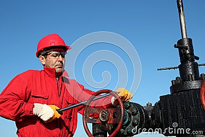 Oil Rig Valve Technician at Work