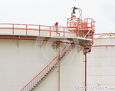 Oil Tank with Vivid Color Pipe and Staircase on White Background