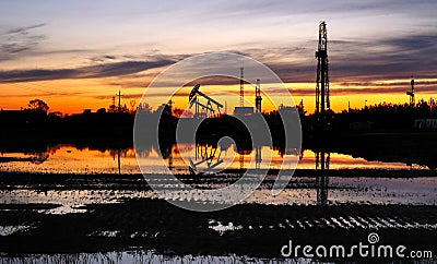 Oil wells and drilling tower