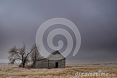 Old Abandoned Barn in an Empty Field