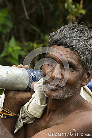 Old asian man hard working