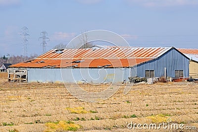 Old barn in a farm field