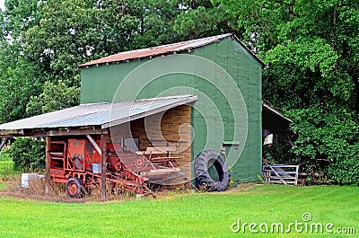 Old Barn, Farming Equipment, and Rusty Old Combine