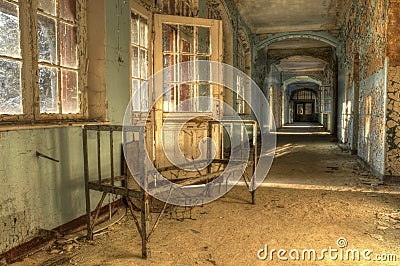 Old bed in an abandoned hospital