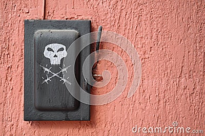 Old black switch - lever with painted skull