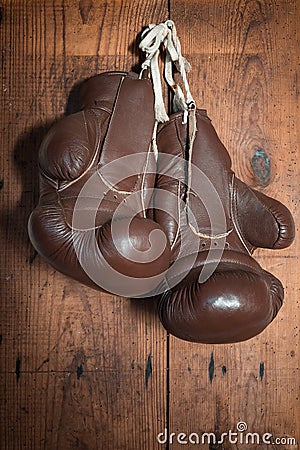 Old Boxing Gloves, hanging on wooden wall