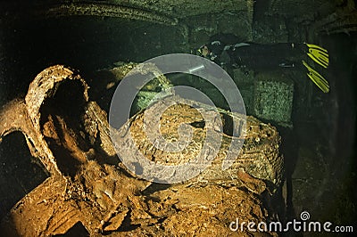 Old Car inside II world war ship wreck hold