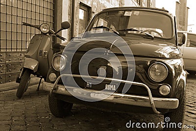 Old car in the street of Rome