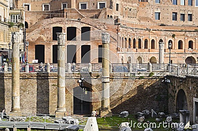 Old columns in the Roman Forum in Rome