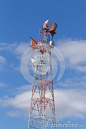 Old communications tower with microwave relays