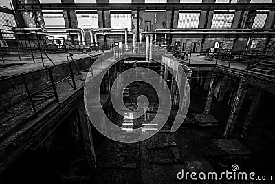 Old desolate metallurgical firm inside space