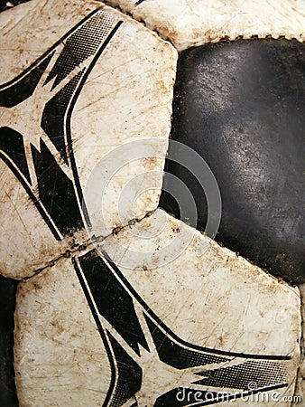 Old dirty soccer ball detail close-up