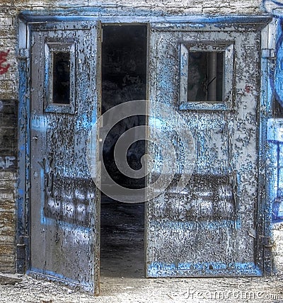 Old door with graffiti