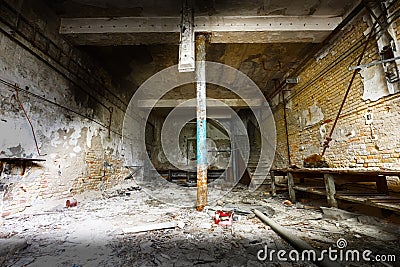 Old empty desolate dirty locksmith workshop