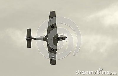 Old fighter airplane in black and white