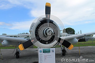 Old fighter plane engine aemed front view