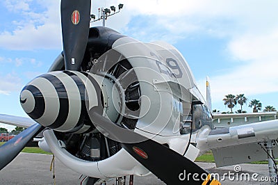 Old fighter plane engine view close up