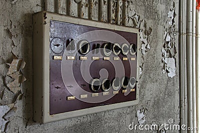 Old fuse box in an abandoned hall