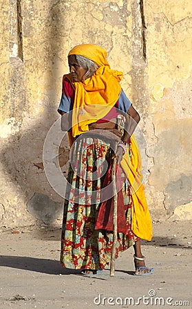 Old Hindu Woman in India, Colorful Clothes, Clothing