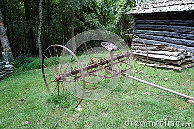 An old, horse-drawn rake used in pioneer days