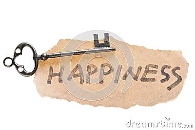 Old key and happiness word