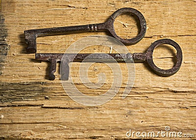 Old Keys on distressed wood background