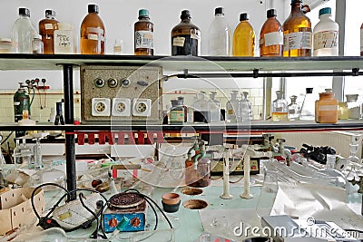 Old laboratory with a lot of bottles