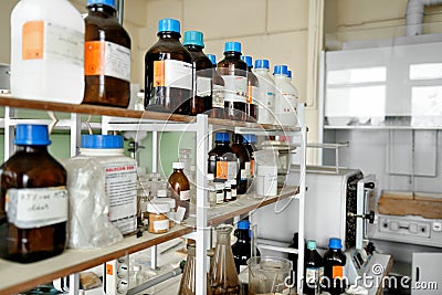 Old laboratory with a lot of bottles