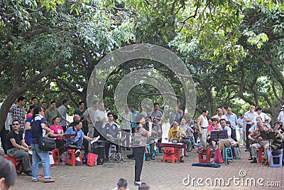 Old literary group in the park