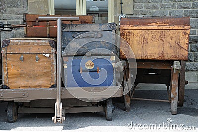 Old luggage on carts