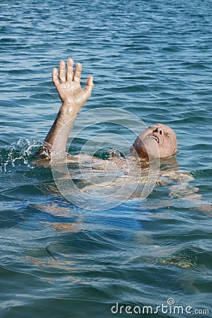 Old Man Drowning Sea Help Stroke Pain