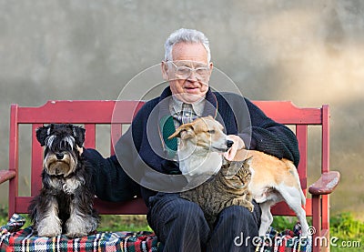 Old man with his pets