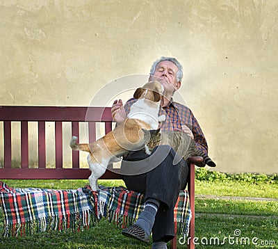 Old man with pets