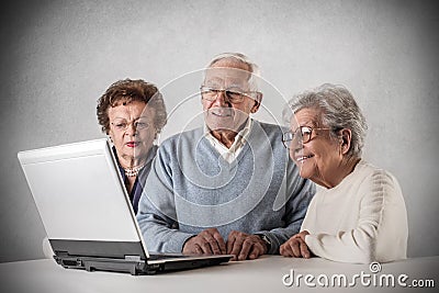 Old man women using a laptop