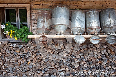 Old milk cans at a alpine hut