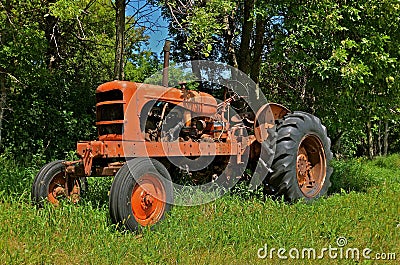 Old Orange Tractor in the Woods