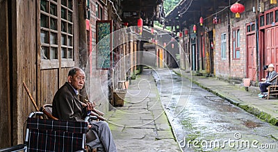 The old people in gao miao town,sichuan,china