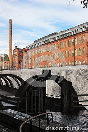 Old red brick factory. Industrial landscape. Norrkoping. Sweden