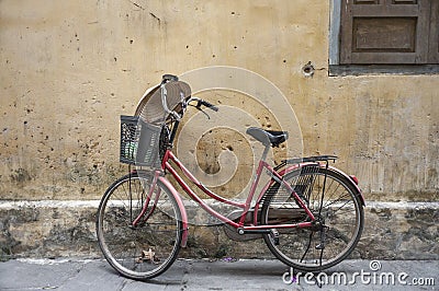 Old red retro bicycle