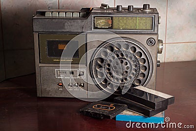 Old retro radio with cassette.