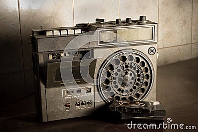 Old retro radio with cassette.