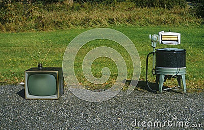 Old retro television and washing machine,