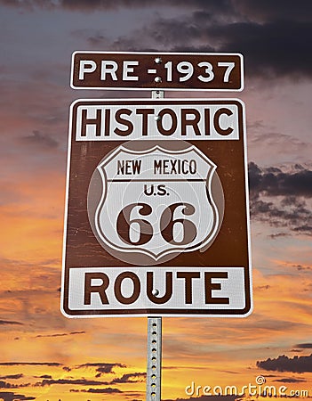 Old Route 66 New Mexico Sign with Sunrise Sky