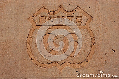 Old Route 66 sign in concrete